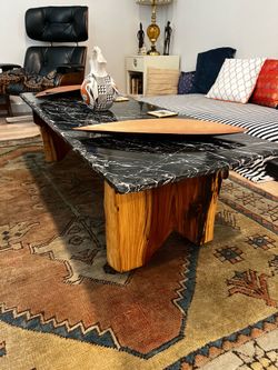 Handmade Japanese Style Wabi-Sabi Tea Room/Coffee Table - Giant Sequoia & Black Calacatta