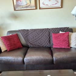 Gently Used Natural Leather Sofa Bed 