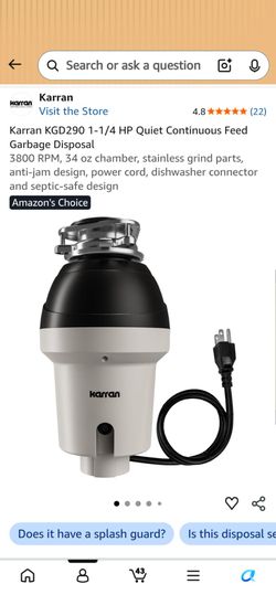 Karran KGD290 1-1/4 HP Garbage Disposal