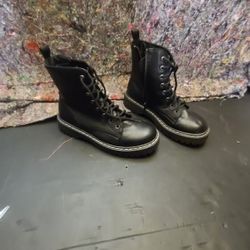 Sincerely Jules Harley Combat Black Boots Leather Women’s Size 7.5 Zip/ Lace Up