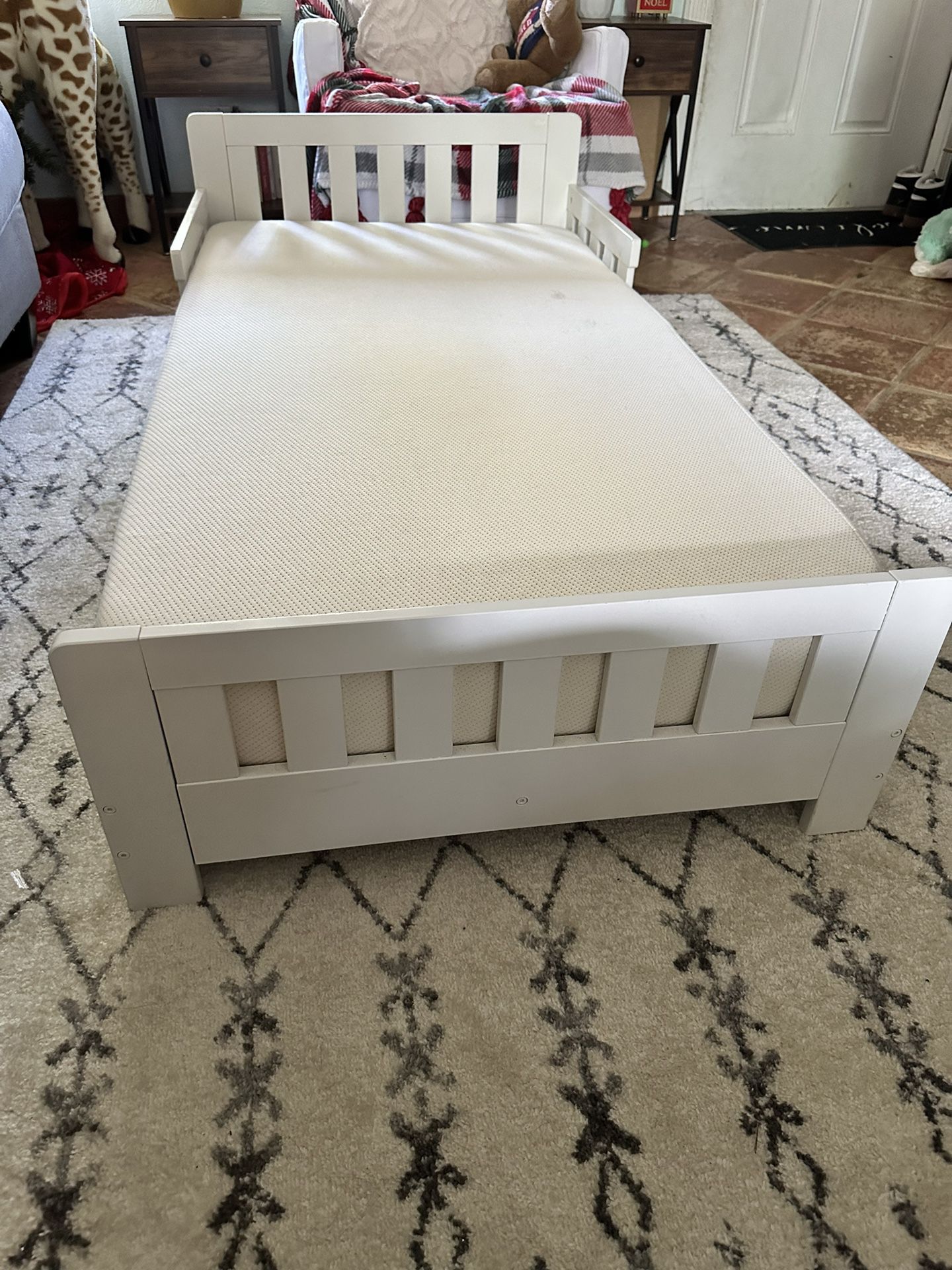 $50 OBO - White Toddler Bed & Crib/Toddler Mattress  