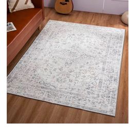 (FIRM PRICE )Area Rug – 6x9 Washable Ultra-Soft Vintage Boho Faux Wool Carpet for Living Room, Dining Room, Bedroom, Home Office (Grey)(Firm price)