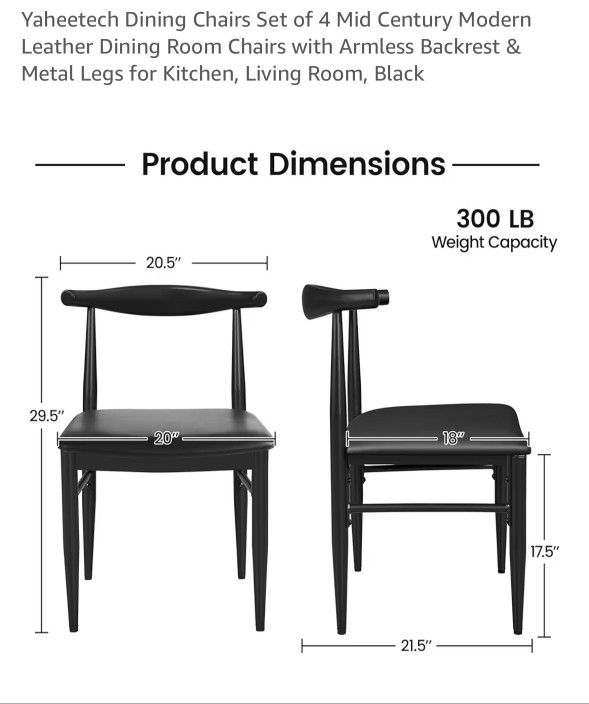 Mid-Century Modern Black Dining Chairs – Set of 4 (New, Unassembled)