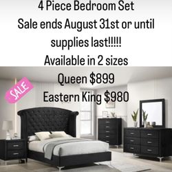 4 Piece Set In Black Velvet With Faux Crystal Tuft Chrome Legs Brand New In Stock Firm Price Queen $899 Eastern King $999