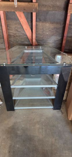 Glass and Black TV Stand with Shelves