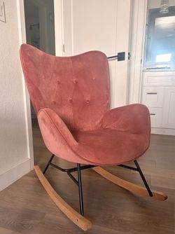 Pink Velvet Tufted Rocking Chair