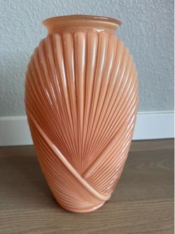 Vintage Art Deco Style Peach Swirl Vase – Large 12” Decorative Vase