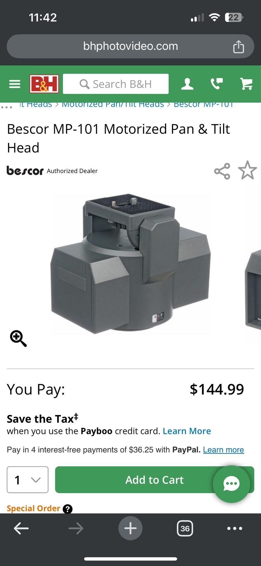 Bescor PT Camera Mount