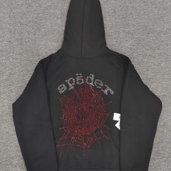 Red and black Sp5der hoodies