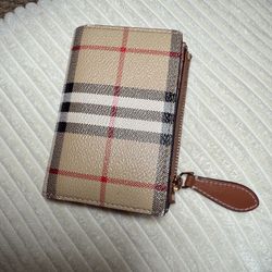 Plaid Leather Wallet with Zipper