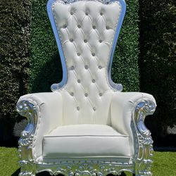 Silver And White Throne Chair 