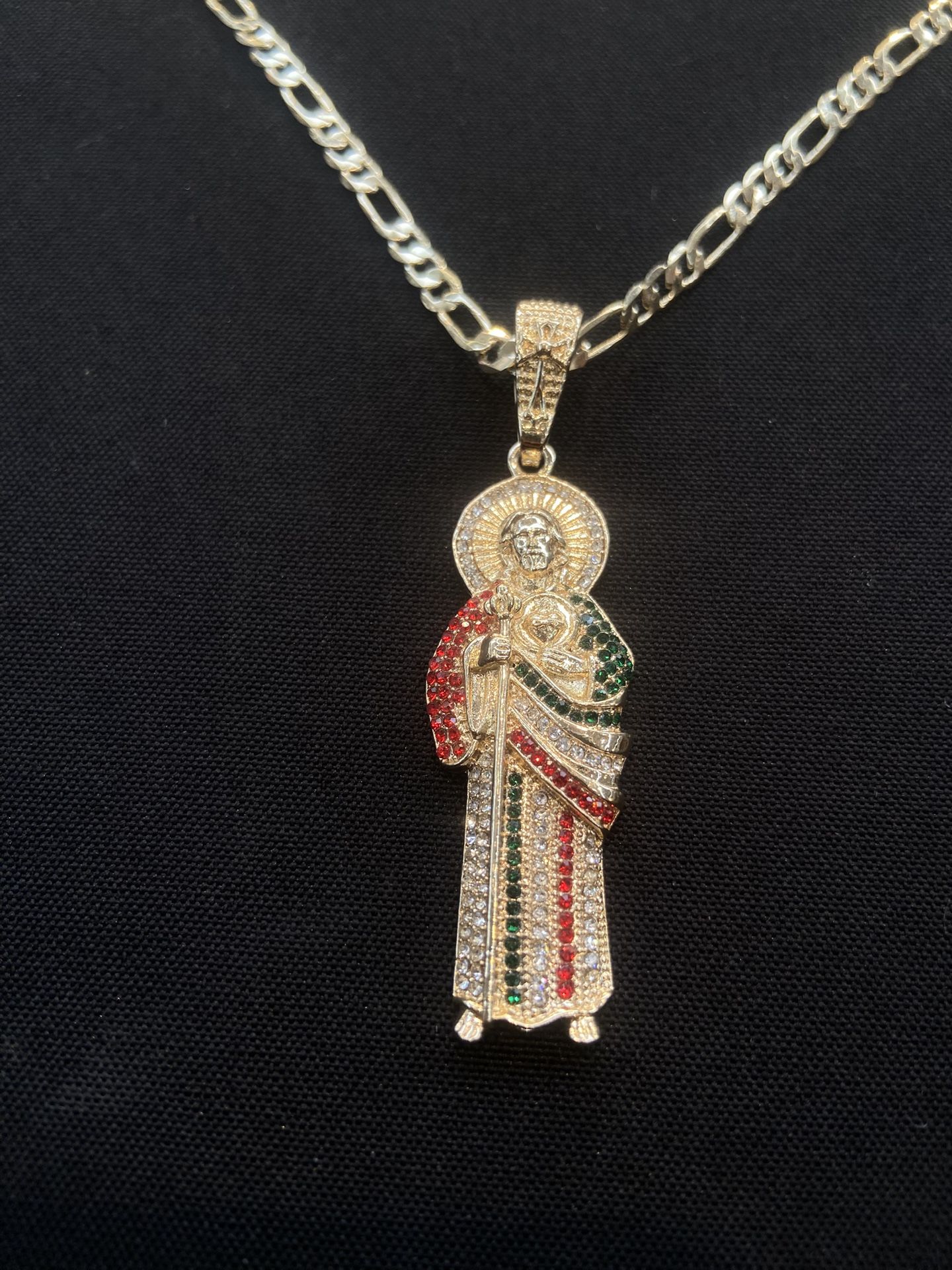 Gold Plated Figaro Chain With Saint Judas Pendent