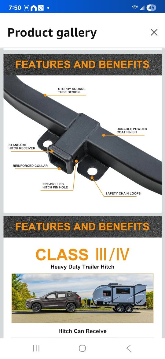 Class 3 Trailer Hitch, Compatible with Toyota Highlander 2008-2013, Tow Hitch 2-Inch Receiver, Multi-Fit Hitch to Receive Ball Mount, Cargo Carrier, B