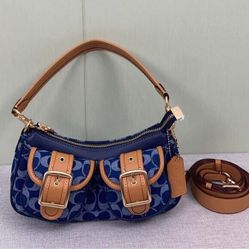 COACH Ashton Baguette Bag In Signature Canvas Denim/Brown CY700