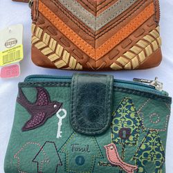 $25- Brand New Fossil Wallets -Tan Wallet Is $15 And Turquoise Wallet Is $25-