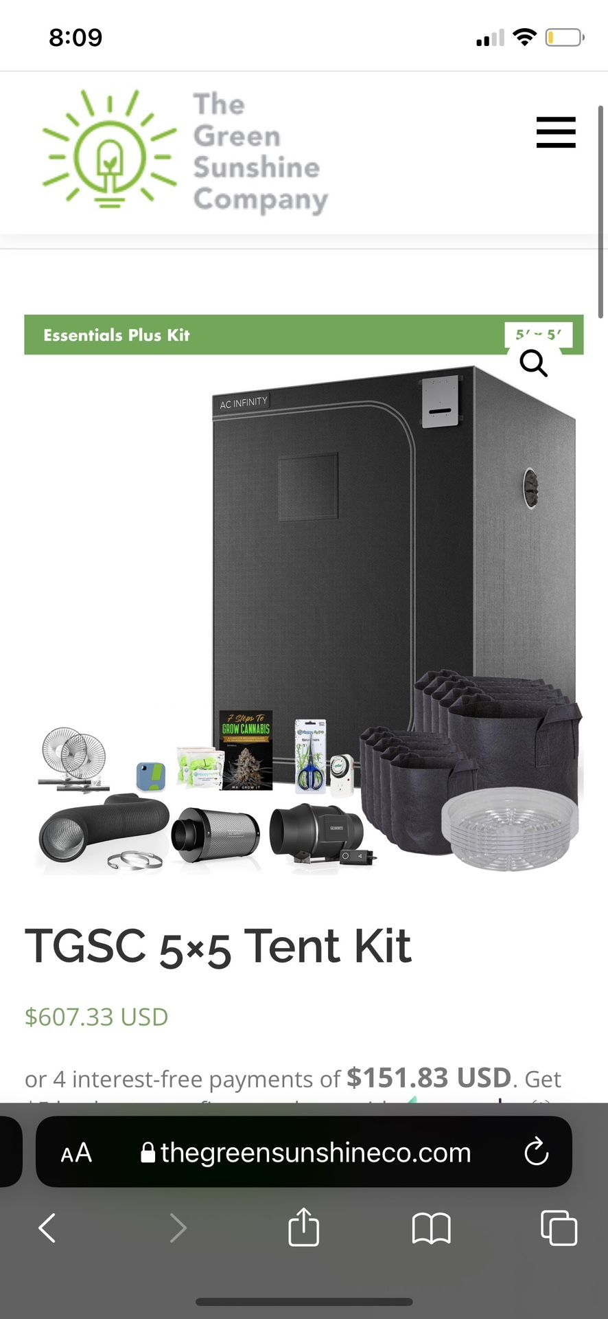 5x5 AC Infinity Tent + 2x 6’ Inline Fans