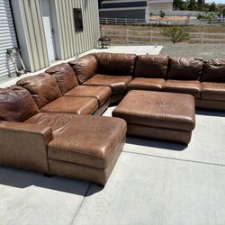 Brown Leather Sofa With Ottoman 