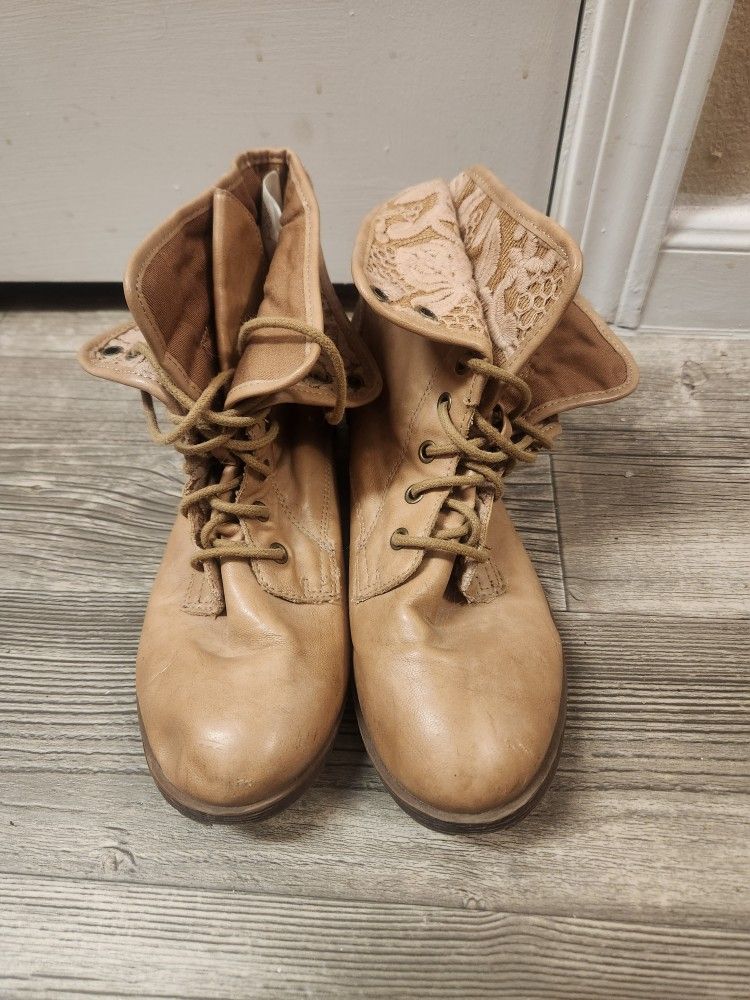 Tan Lace-Up Ankle Boots