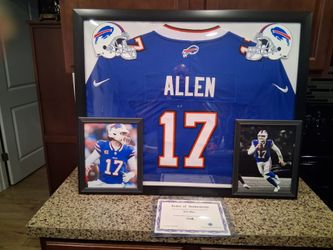JOSH ALLEN WITH THE BOSTON PATRIOTS STITCHED BRANDED,AUTHENTIC FRAMED JERSEY,SIGNED PHOTO / COA.