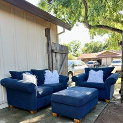Cozy Blue Sofa, Chair & Ottoman Set | Free Delivery