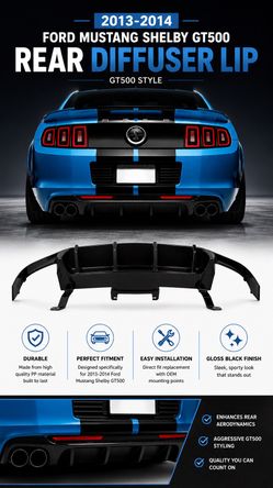 2013–2014 Ford Mustang Shelby GT500 Rear Diffuser Lip Gloss Black GT500 Style