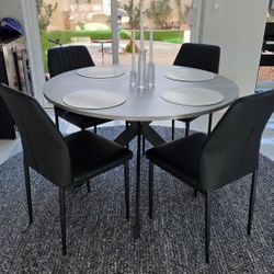 Modern 5-Piece Dining Set – 48” Round Table + 4 Chairs