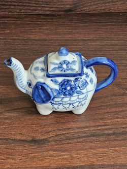 Miniature Blue And White Porcelain Elephant Teapot