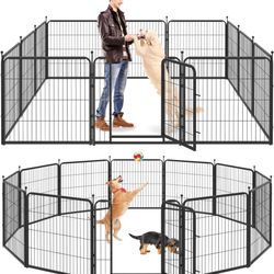 Kfvigoho Dog Playpen Outdoor 12 Panels Heavy Duty Dog Pen 24" Height Puppy Playpen Indoor Anti-Rust Exercise Fence with Doors for Small Pet Play for R