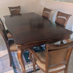 Dining Table, 6 Chairs, Leaf, Pads