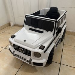 100% Operativo vehículo Mercedes Benz eléctrico blanco Para niñ@s con 2 motores 3 velocidades, Luces, Bocina, Música, 12 V, con control remoto, arranq