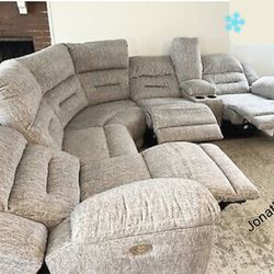 Free Delivery**Power Reclining Sectional Couch, Adjustable Headrest,USB, Cupholders 👉 Starting at 184/Mo.
