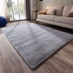 5x7 Fluffy Plush & Soft Shag Area Rug, Light Gray, NEW