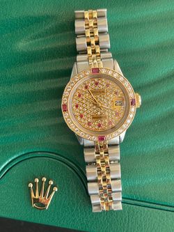 Rolex Datejust 26 26mm ladies yellow gold and stainless steel watch with diamond ruby dial and bezel