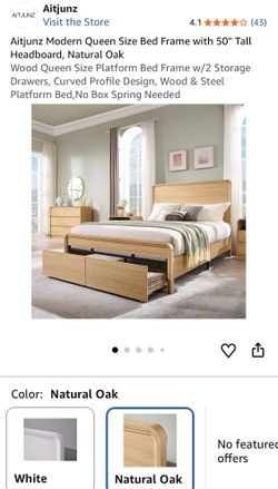 Queen Platform Bed Frame with Storage & 50" Headboard - Natural Oak (New in Box)