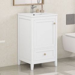NEW White 20" Bathroom Vanity with Sink, Bathroom Cabinet with Soft Closing Door, Storage Rack and A Drawer