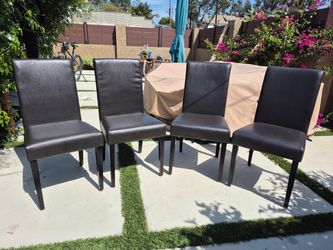 Set of 4 Brown Faux Leather Dining Chairs – Sturdy, Clean, Matching