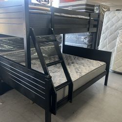 Twin Full wood Bunkbed With Mattresses Available In Black Or White