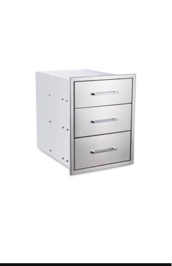 New Outdoor Kitchen Drawers, 20" W × 27" H x 23" D Stainless Steel BBQ Triple Drawer with Chrome Handle, Enclosed Built-in Access Drawer Flush Mount f