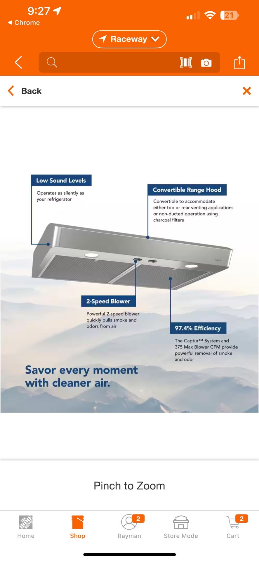 Broan® 30-Inch Under-Cabinet Range Hood, Stainless Steel, 375 Max Blower CFM SKU: AVSF130SS