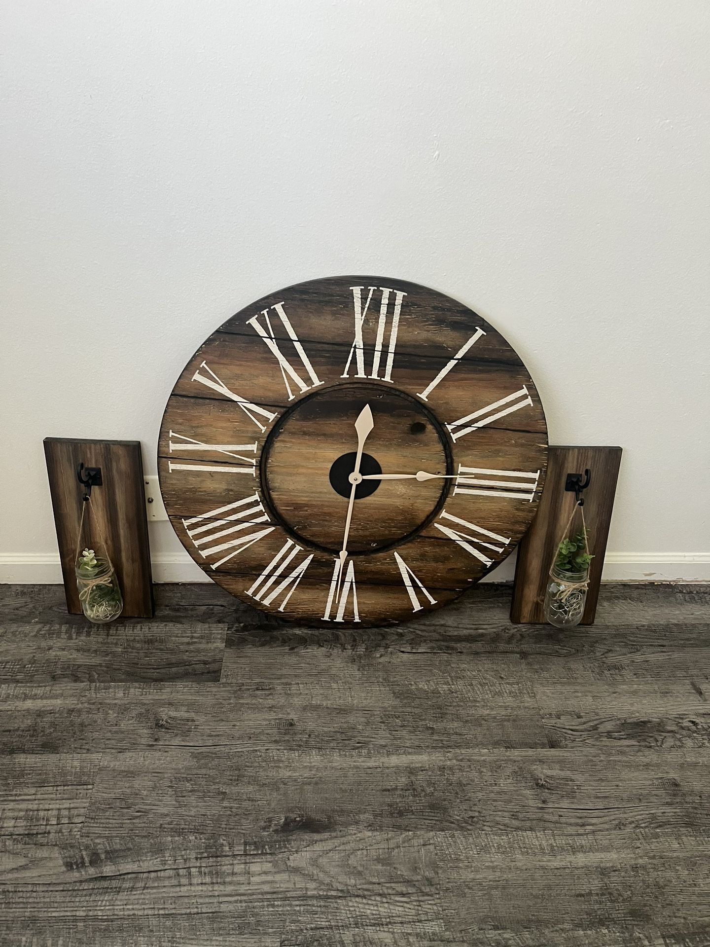 Clock And Two Wooden Hanging Accessories