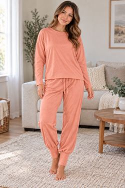 Women’s Peach Coral 2 Piece Lounge Set Dolman Top Jogger Pants Size M