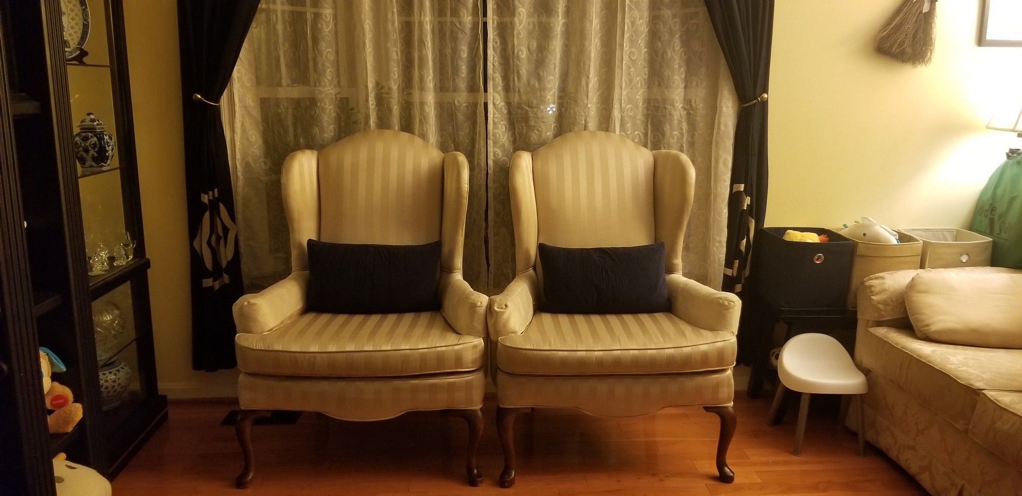 Cream Upholstered Wing Back Chair Set