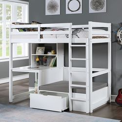 Brand New White Twin Size Bunk Bed w Work Station 