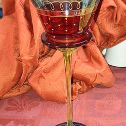 Pier 1 Glass Hand-Decorated Mouth Blown Tealight Candle Holder 12 1/2 Inches Tall G6D120