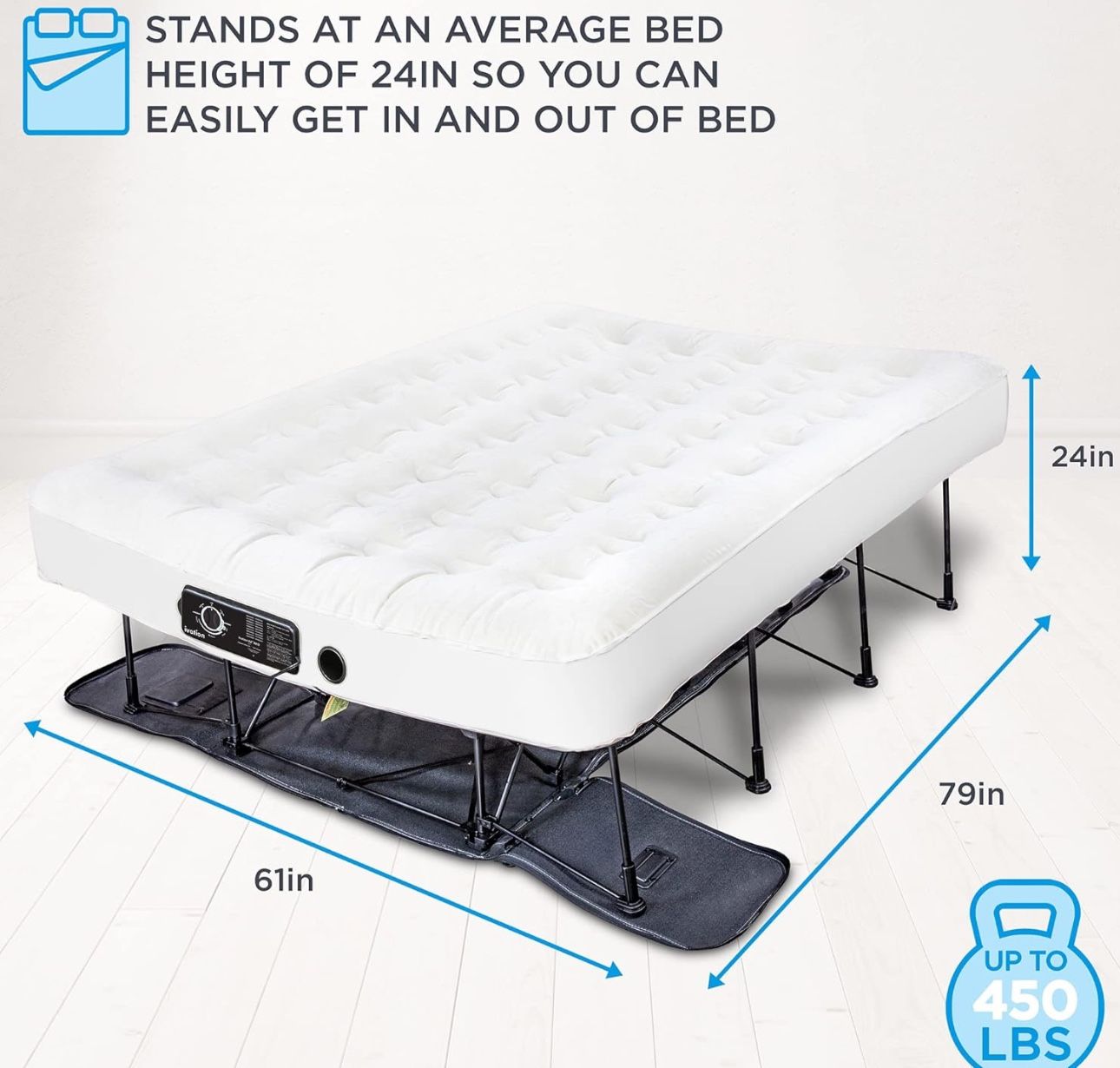 Ivation EZ-Bed (Queen) Air Mattress with Deflate Defender™ Technology Dual Auto Comfort Pump and Dual Layer Laminate Material - AirBed Frame & Rolling