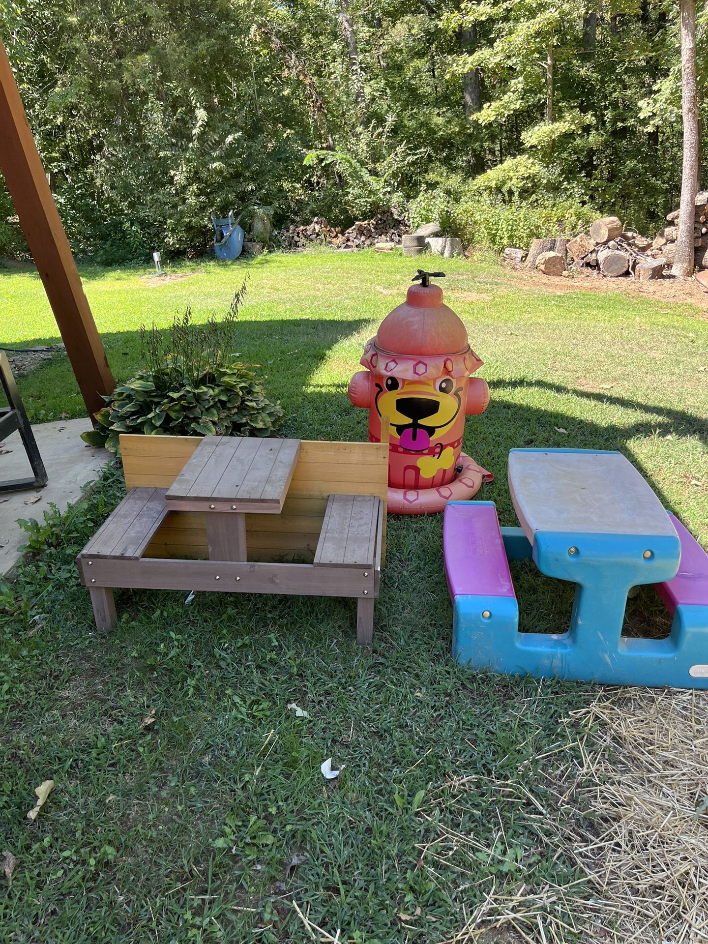 Kids Picnic Tables And Sprinkler