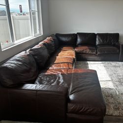 brown real leather sectional couch 