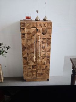 Farmhouse wine bar cabinet with wine glass rack