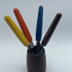 Bread And Butter Knives Wood Holder & Handles Stainless Blade Set Of 4