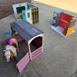 Kid's Horse Stable w/horse, Kid's School House Set, Kid's Vet Clinic